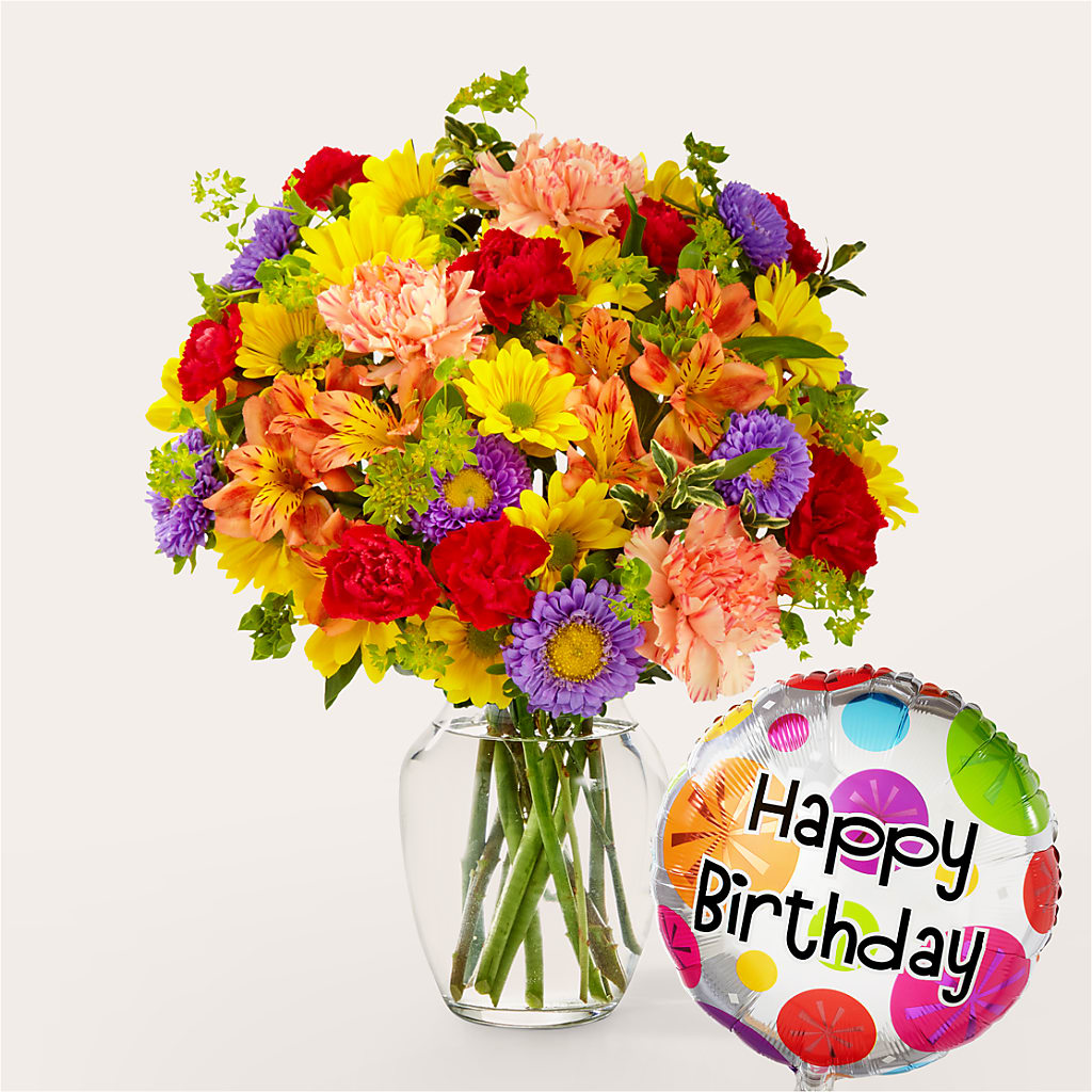 Kaleidoscope Bouquet with Birthday Balloon – Special Occasion By Ora, Independence LA
