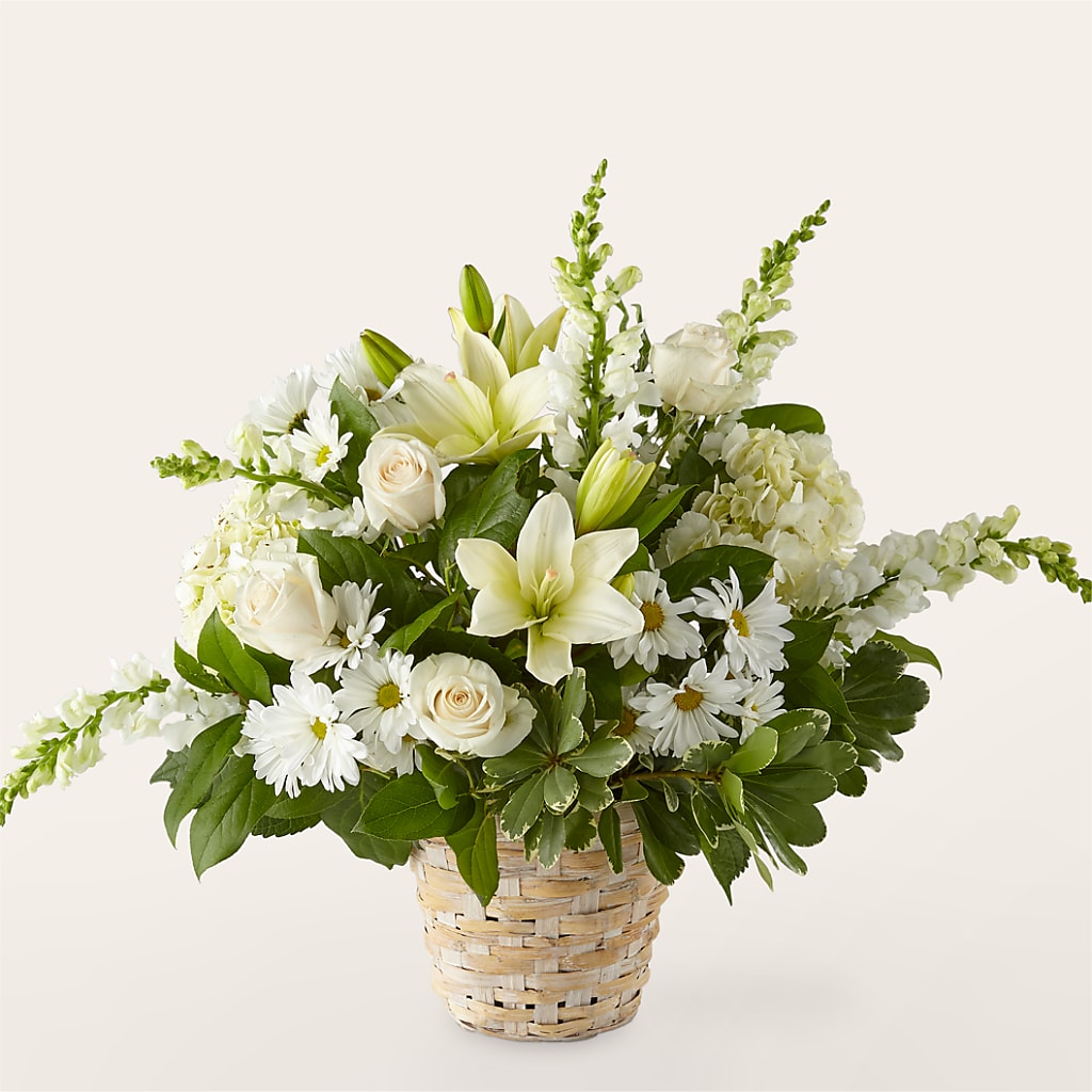Ivory Elegance Floral Basket – Special Occasion By Ora, Independence LA