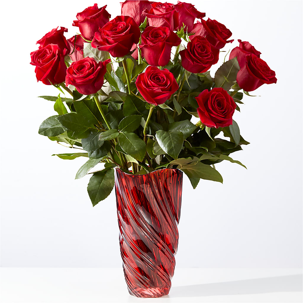 Classic Love Red Rose Bouquet with Luxe Swirl Vase – Special Occasion By Ora, Independence LA
