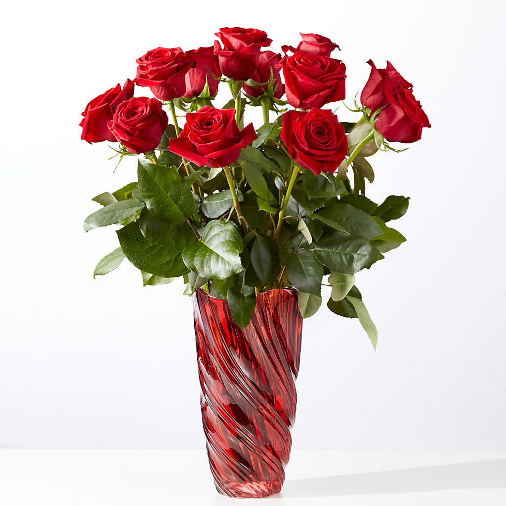 Classic Love Red Rose Bouquet with Luxe Swirl Vase – Special Occasion By Ora, Independence LA