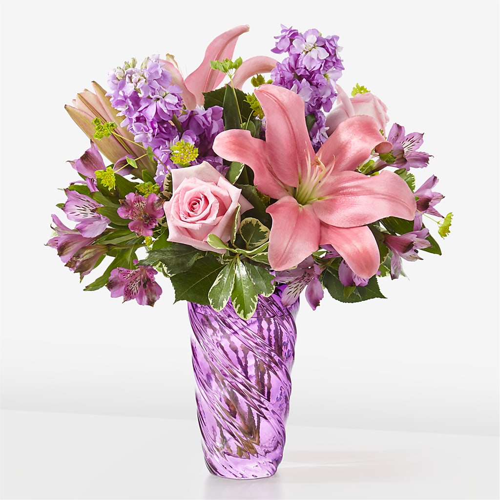 Precious Petals Bouquet with Luxe Swirl Vase – Special Occasion By Ora, Independence LA